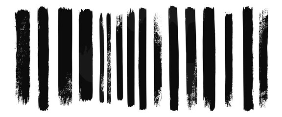 Vertical grungy brush strokes, black ink hand-painted lines, abstract geometric punk border elements, black hand-drawn rectangles, long straight lines, vector illustration, artistic texture.