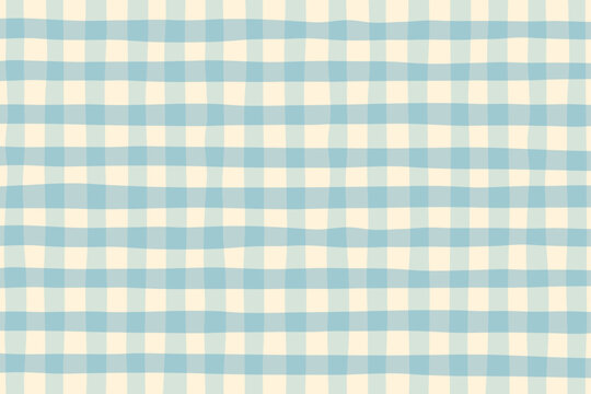 Pastel blue gingham fabric square checkered seamless pattern texture background vector