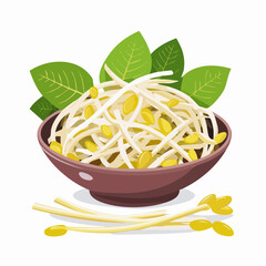 Illustration of Sprouting Soybean Plants Growing from Soil in Circular Frame

