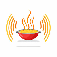Flat Design Illustration of Uncooked Spaghetti Standing Upright in Red Bowl

