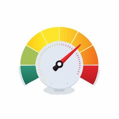 Color-Coded Speedometer Gauge Indicator with Needle Pointing to Medium Level


