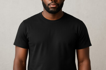 A young Black man in a plain black t-shirt against a neutral backdrop.