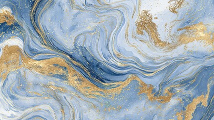 Fototapeta premium Blue and gold marble pattern with abstract golden swirls on a luxury blue background, perfect for wallpaper design, wall decoration, or mural art print.