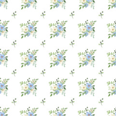 Seamless floral pattern minimalist repeating background with watercolor flower and leaf bouquets. Fabric wallpaper print texture. Perfectly for backdrop, wrapped paper.