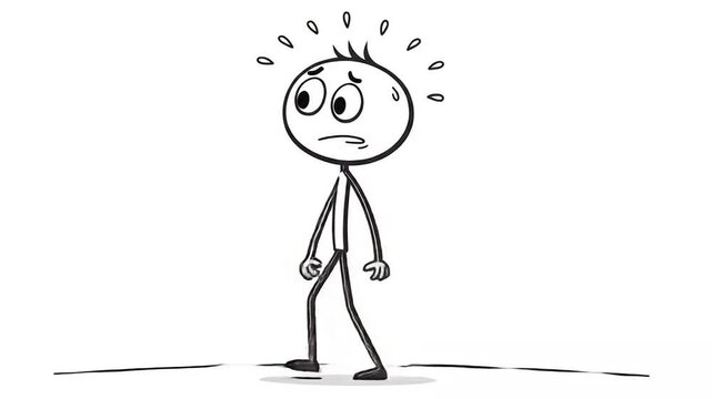 Animated Worried Stick Figure Walking on White Background