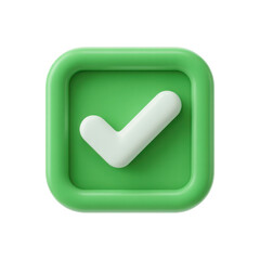 3d render green checkmark icon in square frame isolated on transparent background
