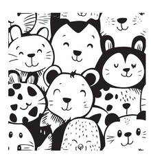 Cute Hand-Drawn Animal Faces - Doodle Style Vector 