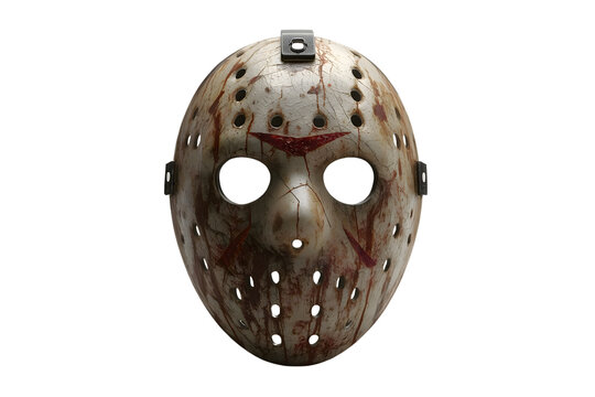 Bloody hockey mask, worn and stained