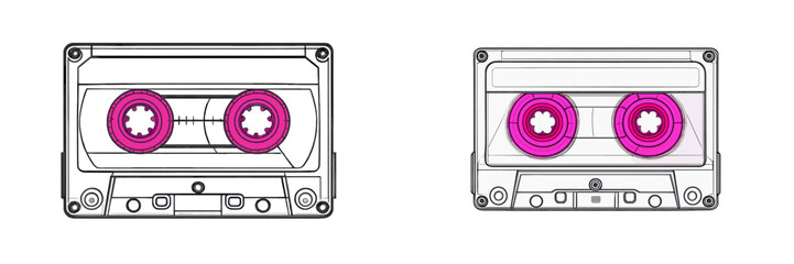 Retro audio cassette tapes with bright pink reels showcased on a plain background perfect for nostalgic memories and vintage aesthetics