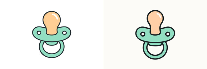 Cute and colorful pacifiers designed for infants, showcasing different angles and styles in a minimalistic design