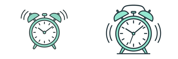 Alarm clocks ringing with vibrant colors, showcasing different designs and features for time management