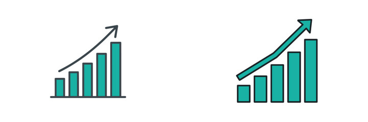 Growing sales trends with increasing bar charts detailed in a simple design, representing financial progress and analytics