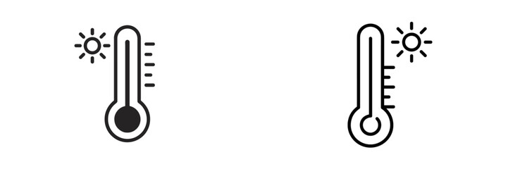 Thermometer icons depicting temperature scales with a sun symbol for warm weather conditions