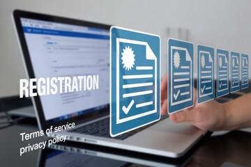 Registration process with terms of service and privacy policy.