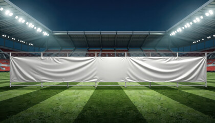Horizontal banner mockup. Blank sports event banner in illuminated stadium
