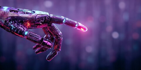 Futuristic Cybernetic Technology Illustration of a Robotic Hand with Neon-Illuminated Features