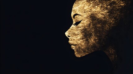 gıolden side profile icon of a panther's head fused with a female face. Concept : themes like feminine power, wildlife symbolism, personal identity, logo and brand design, empowerment, elegance in st