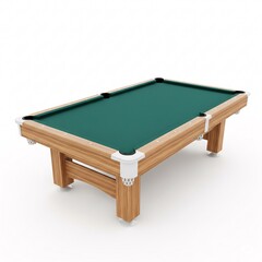 A classic billiard table with a wooden base and green felt, creating an image of leisure game,