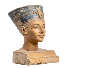 Ancient Egyptian bust of Nefertiti Isolated on Transparent or White Background
