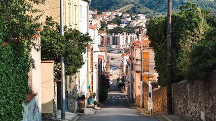 Views and architecture of the old resort town on the Mediterranean coast Banyuls-sur-Mer, vacation,...