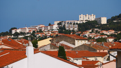 Views and architecture of the old resort town on the Mediterranean coast Banyuls-sur-Mer, vacation,...