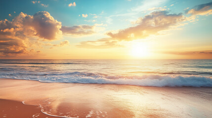 Fototapeta premium sky over calm sea. beach at sunset. sea and sunny sky on horizon over calm water