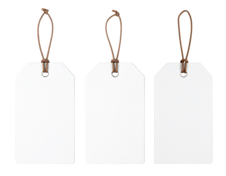 Blank white paper label or cloth tag set Isolated on Transparent or White Background