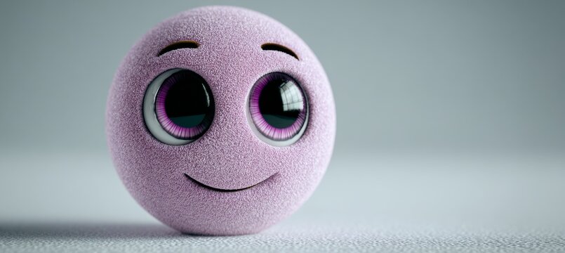 Delightful Lavender Animated Face with Cheerful Expression and Isolated Three-Dimensional Design