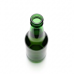An elegant green glass bottle with a long neck and rounded body, exuding clarity