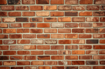 The old red brick wall The bricks show natural variations in color, from deep reds to oranges and browns, conveying a sense of age and classic architectural texture.