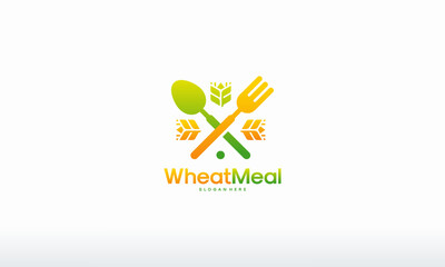 Crossed spoon and fork  with wheat graphic elements.