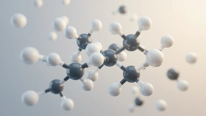 A realistic depiction of a glucose molecule featuring bone-white and cool grey spheres, with visible OH groups and a soft ambient tone in a transparent space.