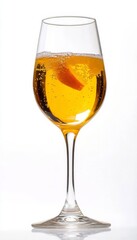 Elegant Bellini Cocktail With Peach Puree And Sparkling Wine Isolated On White Background