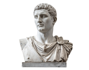 Marble head of an ancient roman man Isolated on Transparent or White Background