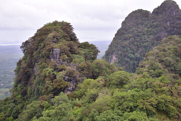 cloudy calcareous mountains, Green mountains and clouds, mist clouds after rain