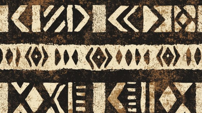 Seamless african mud cloth pattern showing tribal symbols
