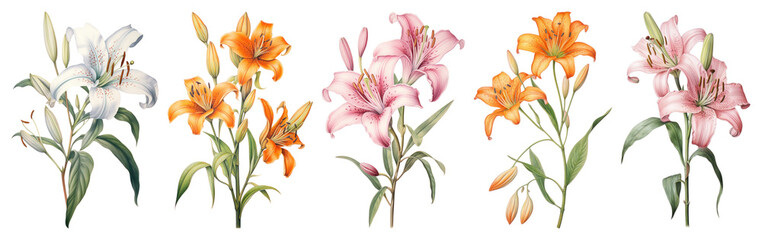Naklejka premium PNG Vibrant floral elegance blooms, element set on transparent background