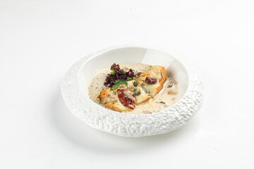 Portion of gourmet chicken fillet with mushroom sauce