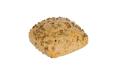 Bun with sunflower seeds isolated on white background