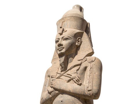 Statue of ancient Egyptian pharaoh Thutmose III Isolated on Transparent or White Background
