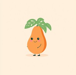 Adorable cartoon pear with cheerful smile, standing on a soft beige background. Simple, minimalist design. Perfect for kids.