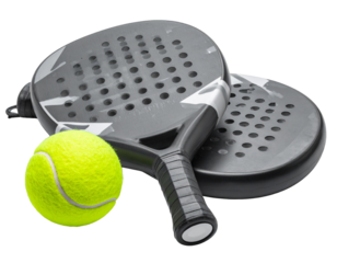 Two paddles and a yellow ball padel tennis Isolated on Transparent or White Background
