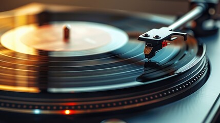 A close-up of a stylus tracing the grooves of a spinning vinyl record.