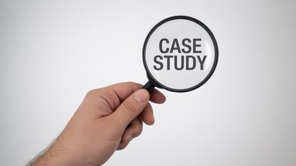 Fototapeta premium Hand holding a magnifying glass with the words 