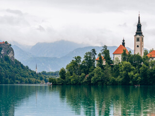 Fototapeta premium Lake Bled, Slovenia. Church on Bled Island