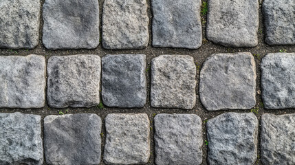 Obraz premium A high-resolution seamless gray cobblestone wall or road texture, designed with grungy stone patterns and natural variations. The repeatable design is perfect for creating realistic 3D renderings