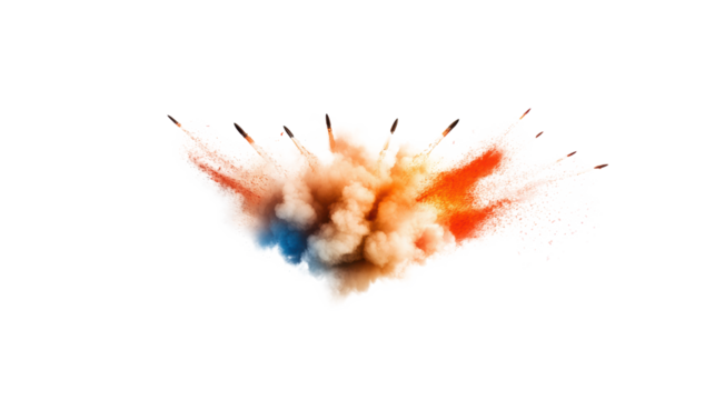 Colorful War Explosion with Debris and Smoke