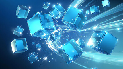 Abstract blue background with glowing 3D geometric cube patterns, perfect for modern technology and business designs