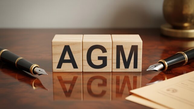 Wooden blocks spelling out agm.