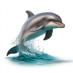 Fototapeta premium Dolphin leaping from ocean wave isolated on white background